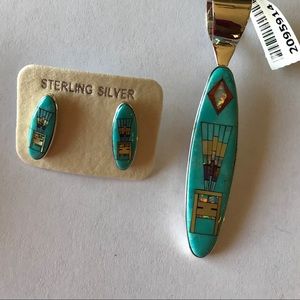 Turquoise earrings and pendant